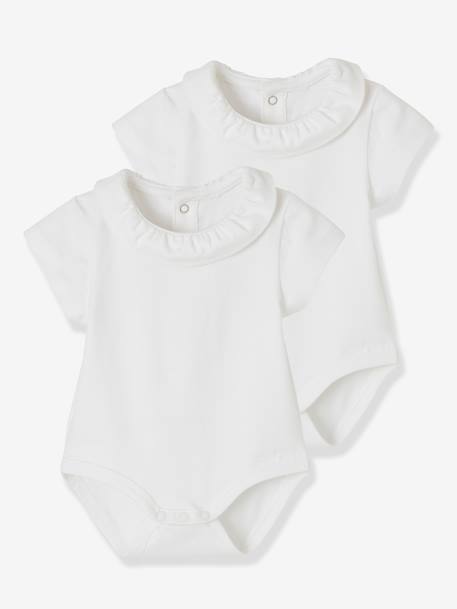 Pack of 2 Short-Sleeved Bodysuits with Fancy Collar, for Babies soft lilac+White 
