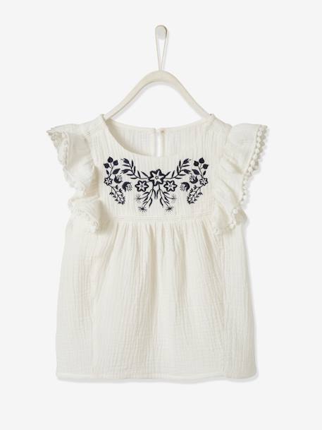 Embroidered Blouse For Girls White Light Solid With Design Girls