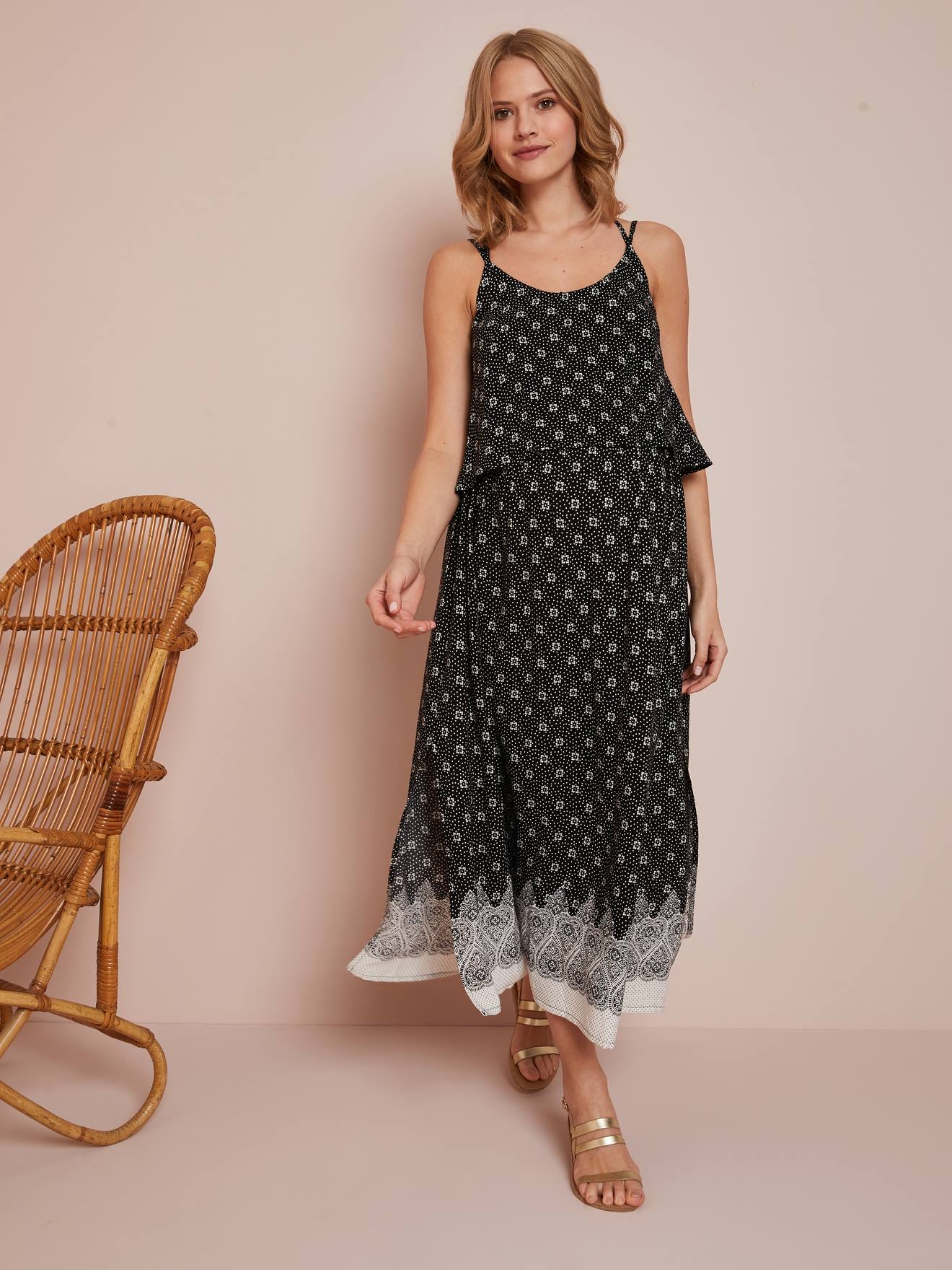 Long Maternity Dress with Stylish Flaps print