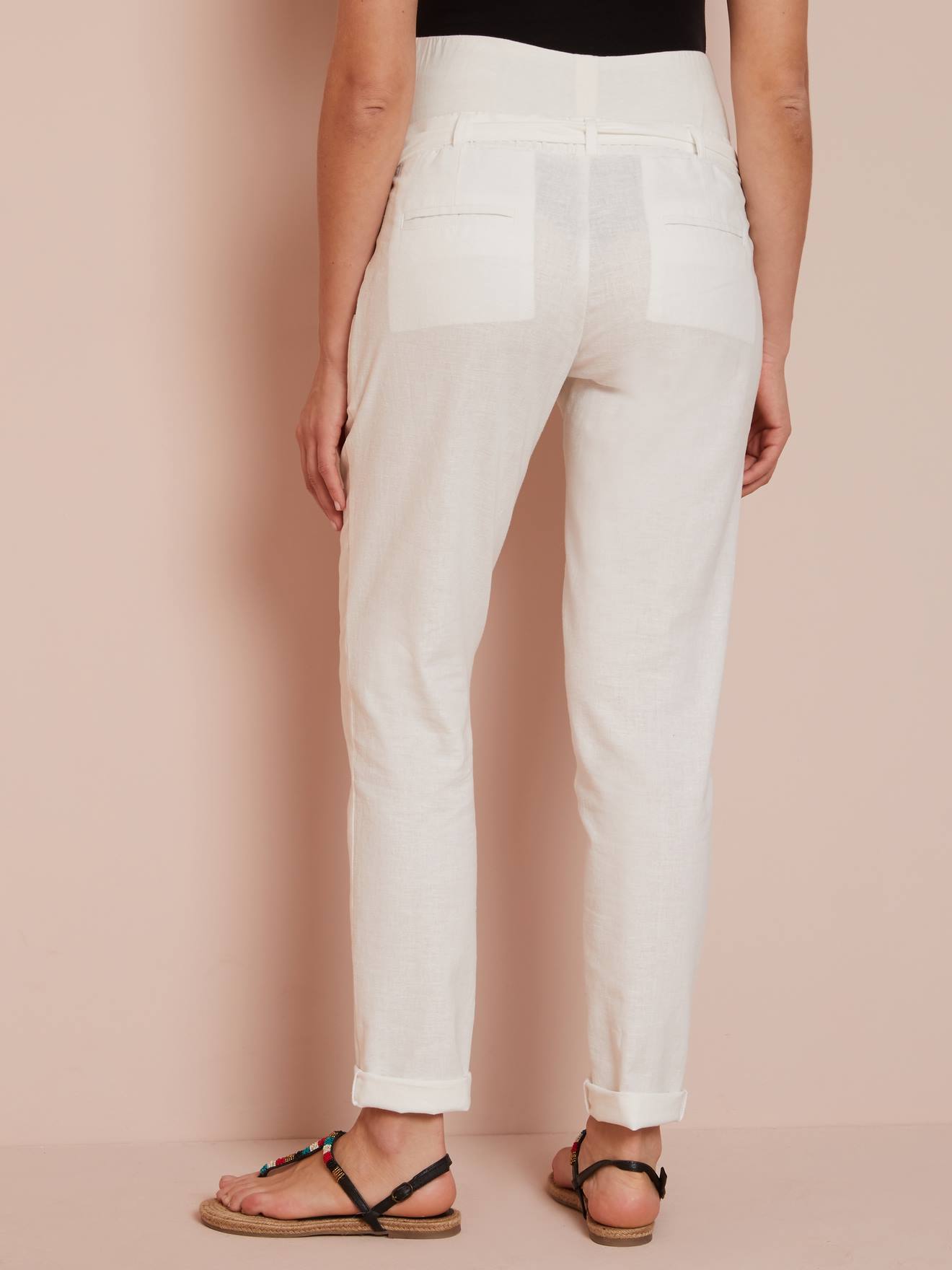 ASOS DESIGN Maternity belted tapered linen trousers in cream  ASOS