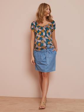 Denim Maternity Skirt with Belt light denim