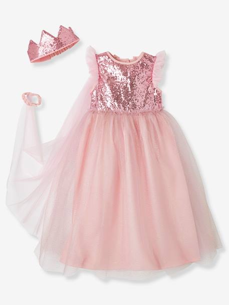 Princess Costume with Veil & Crown Gold+Pink 