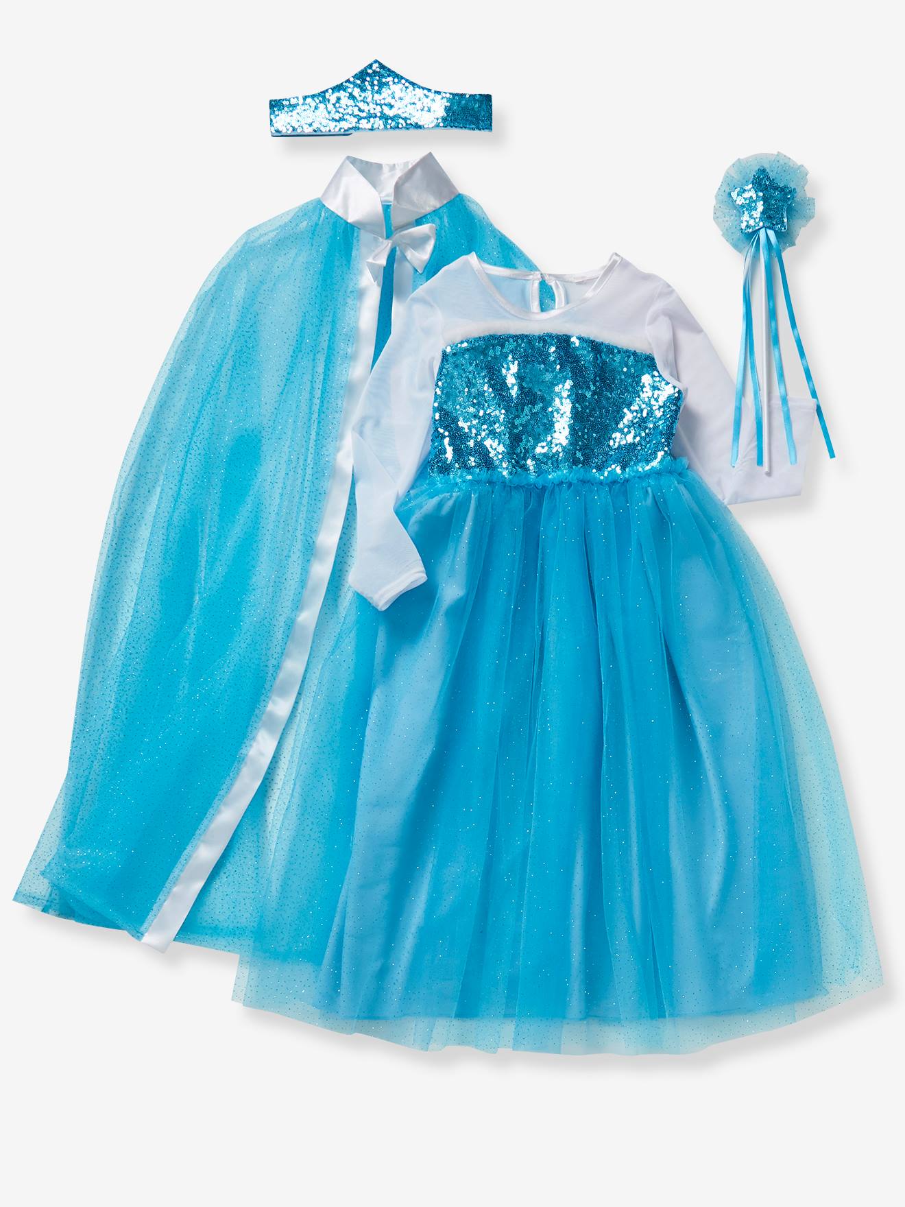 Princess Costume with Cape, Wand & Crown blue