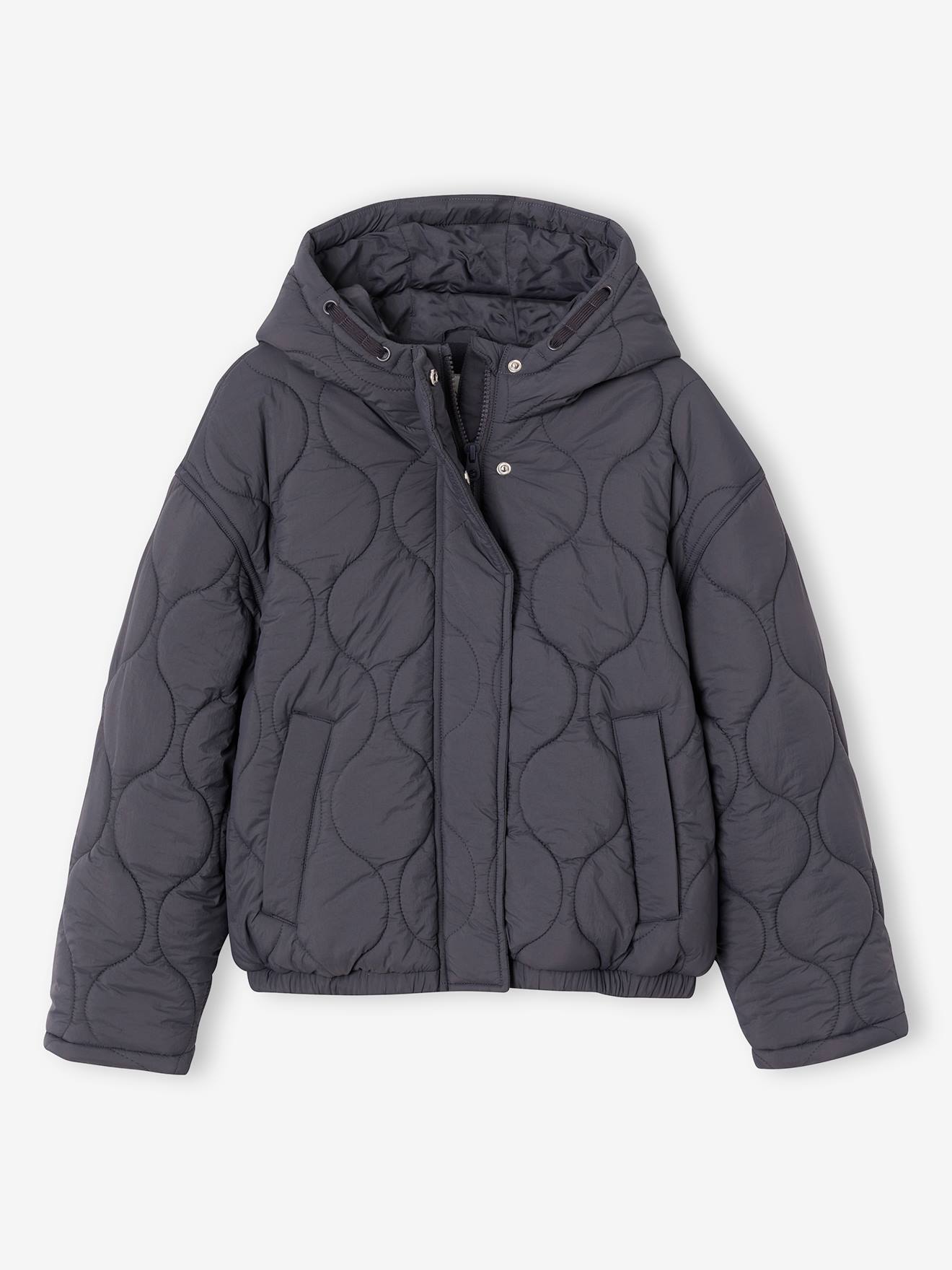 Lightweight puffer jacket with hood for girls black