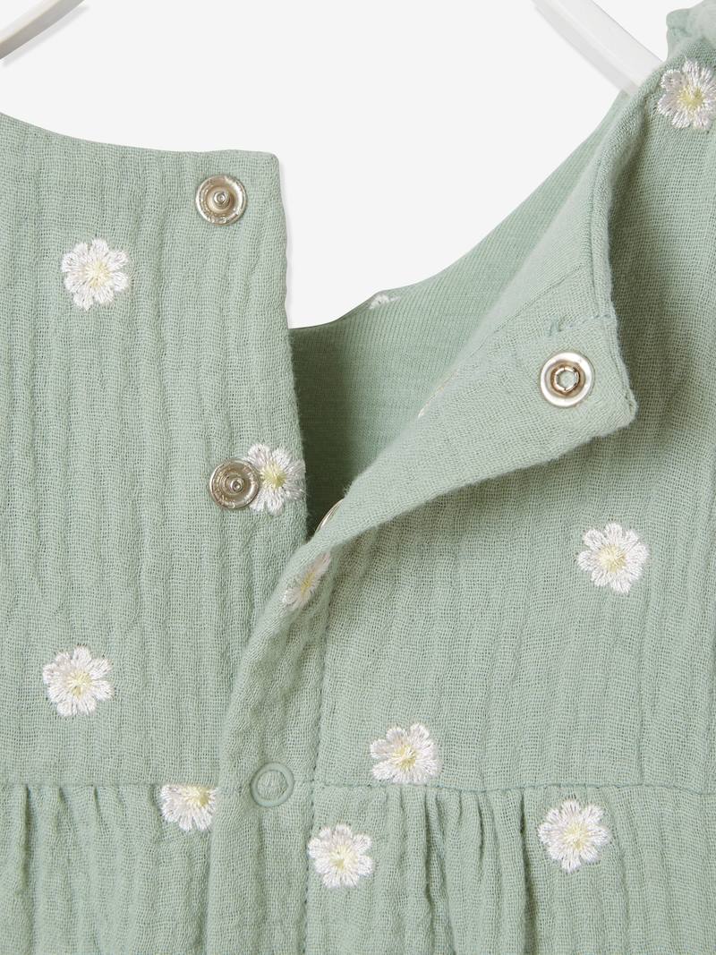 Jumpsuit for Newborn Babies, Embroidery in Cotton Gauze light green