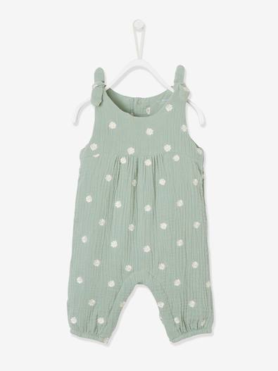 Jumpsuit for Newborn Babies, Embroidery in Cotton Gauze - light green ...