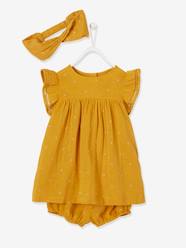 Baby-Dresses & Skirts-Printed Outfit: Dress + Bloomer Shorts + Headband, for Babies