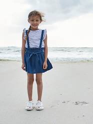 Summer Selection-Striped T-Shirt + Cotton Gauze Skirt Outfit, for Girls