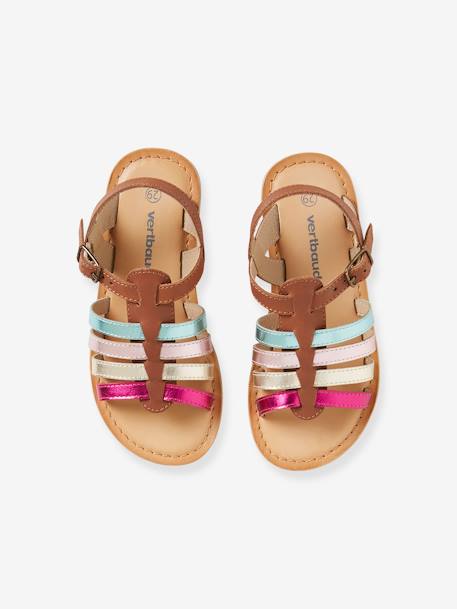Leather Sandals with Straps, for Girls Bright Yellow+Light Brown+set brown 