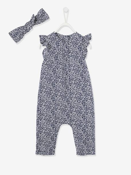 Jumpsuit + Headband Set, for Baby Girls Dark Blue/Print+Green/Print+PINK BRIGHT ALL OVER PRINTED 