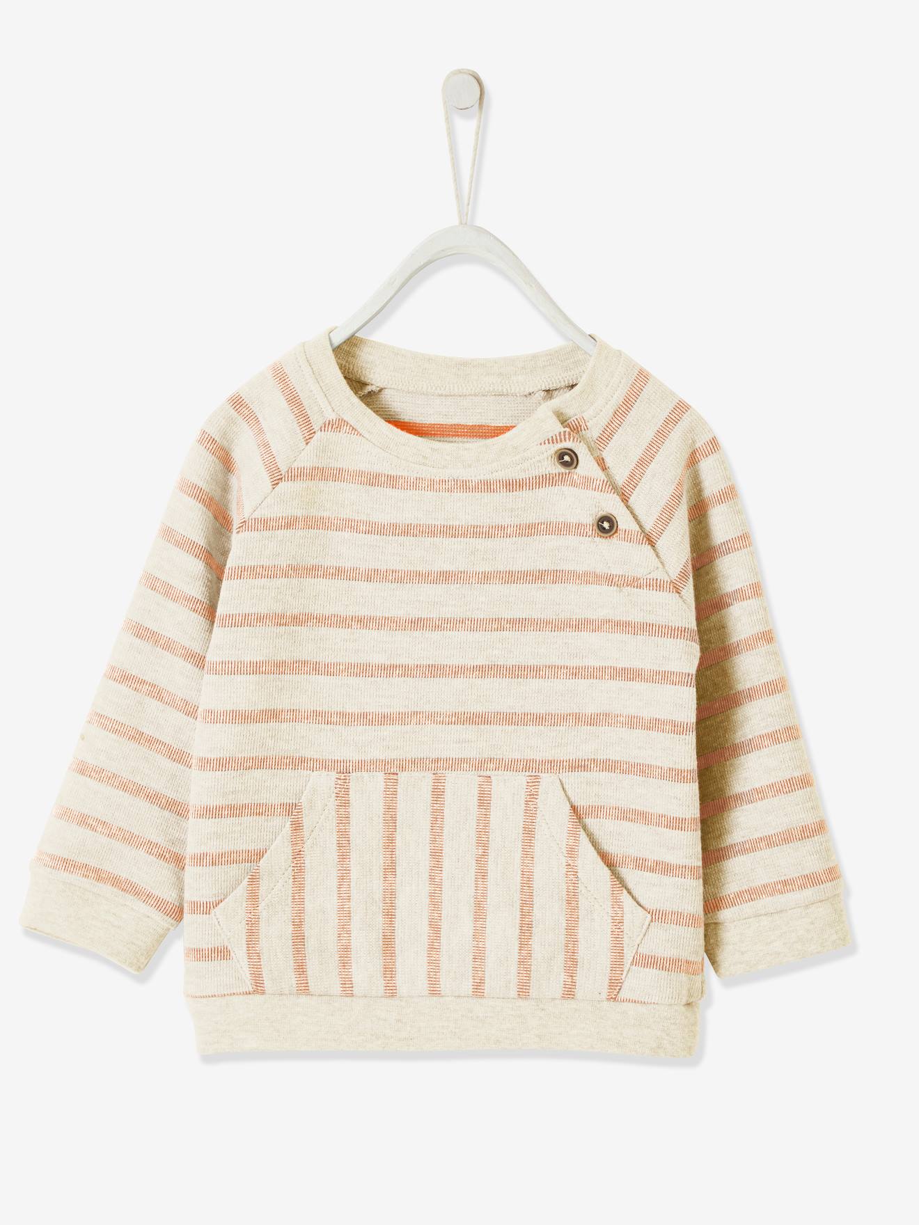Baby Boys or Girl Jumper in Orange and Dark Grey Stripe