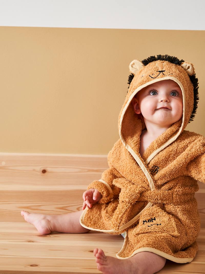 Lion Bathrobe for Baby orange, Bedding & Decor Vertbaudet