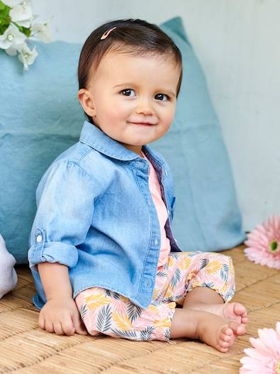 Faded Denim Shirt for Baby Girls - bleached denim, Baby | Vertbaudet