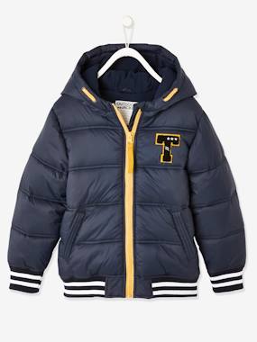 College-Style Padded Jacket with Hood