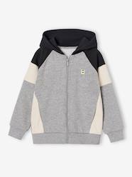 -Zipped hooded sweatshirt for boys with colour block design