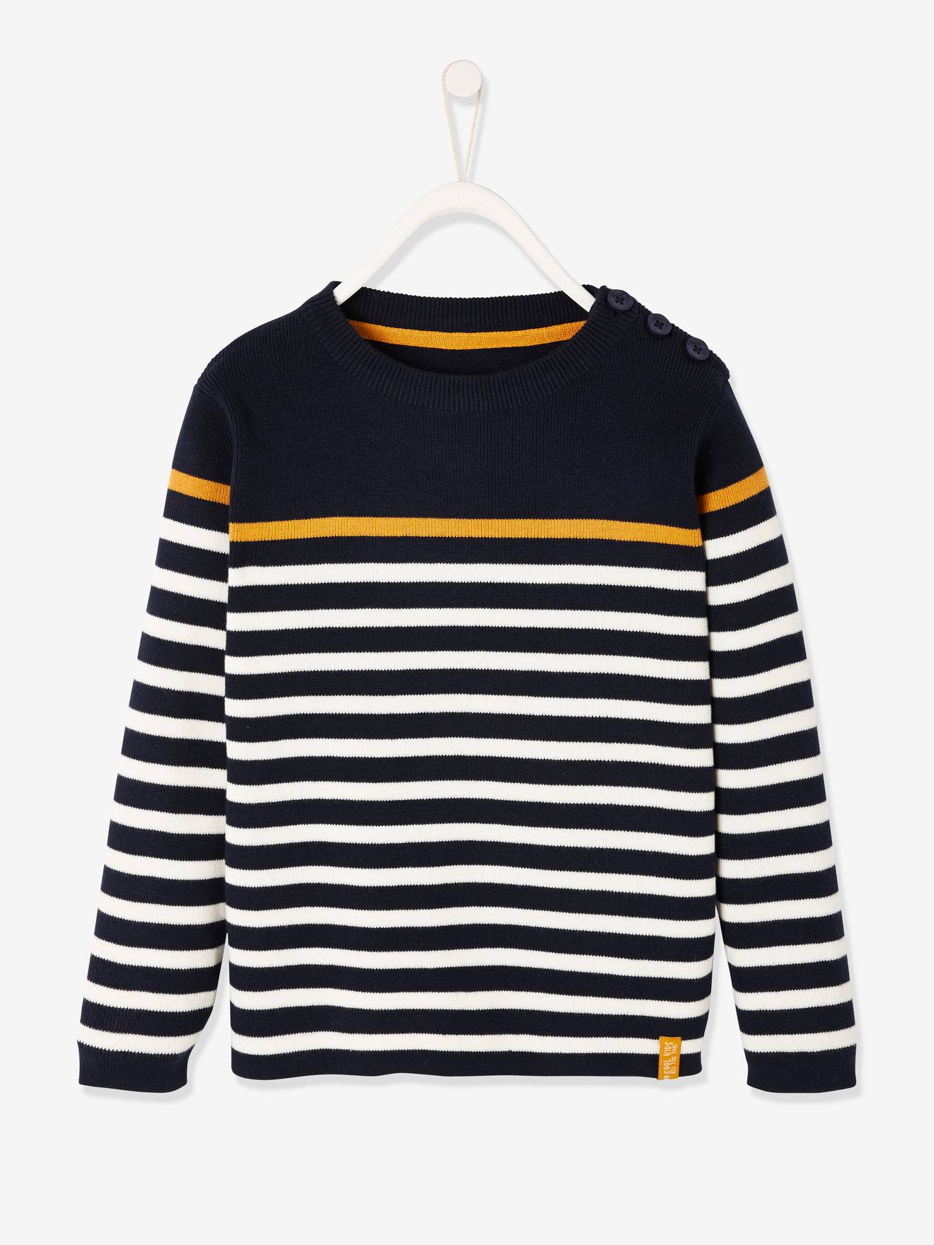 green and navy striped jumper