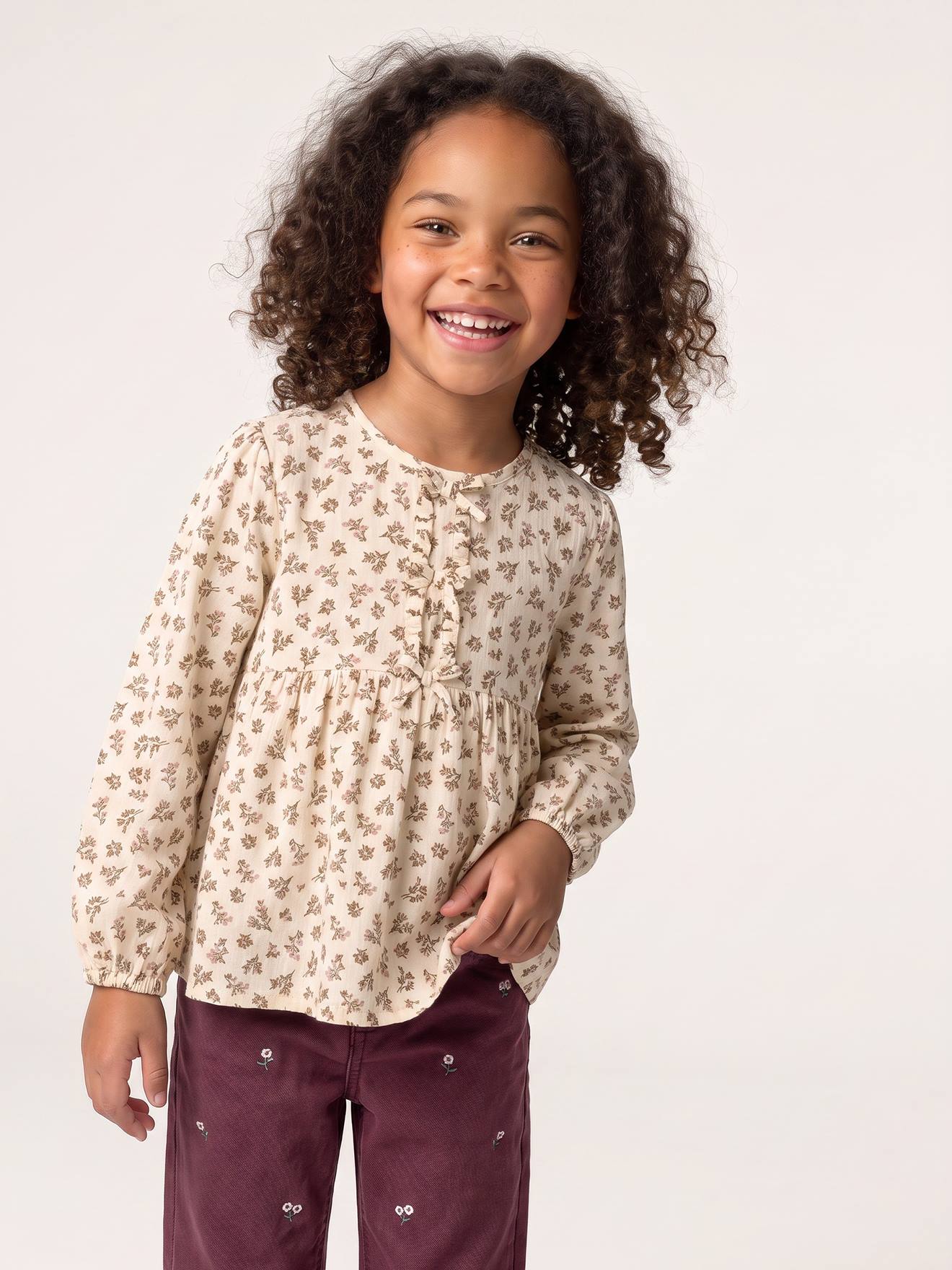 Long-sleeved blouse for girls ecru