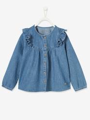 Girls-Blouses, Shirts & Tunics-Blouse with Ruffles in Lightweight Denim for Girls