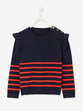 Striped Jumper with Ruffled Shoulders