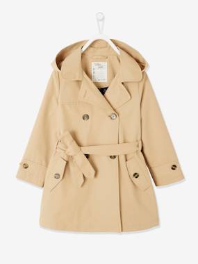 Click to view product details and reviews for Trench Coat With Printed Lining In Hood For Girls Beige.