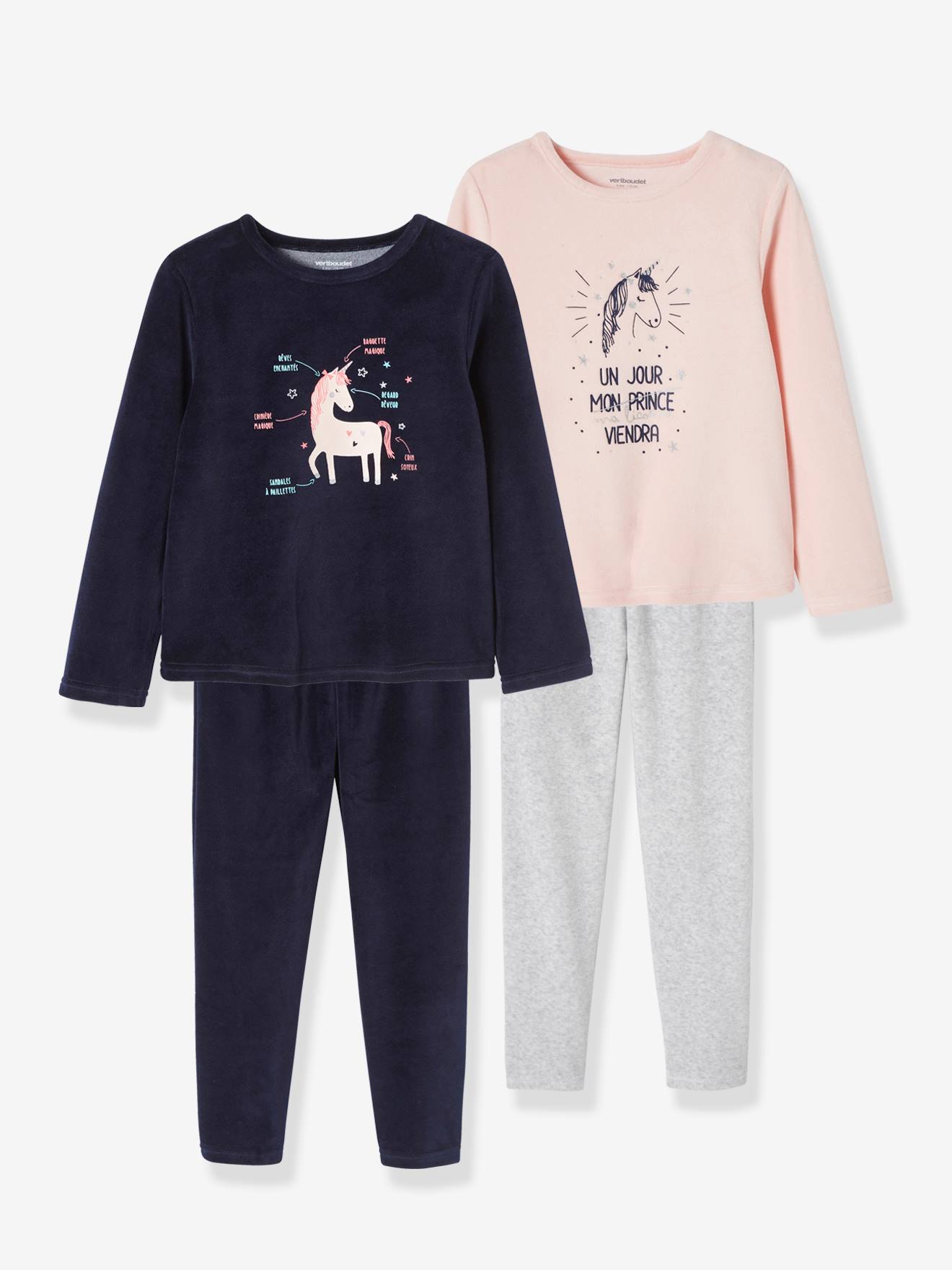 Pack of 2 "Unicorn" Velour Pyjamas for Girls light pink