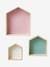 Set of 3 House-Shaped Shelves Blue+Light Blue+Pink 