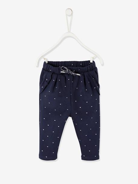Fleece Trousers For Baby Girls Dark Blue Print Baby Vertbaudet