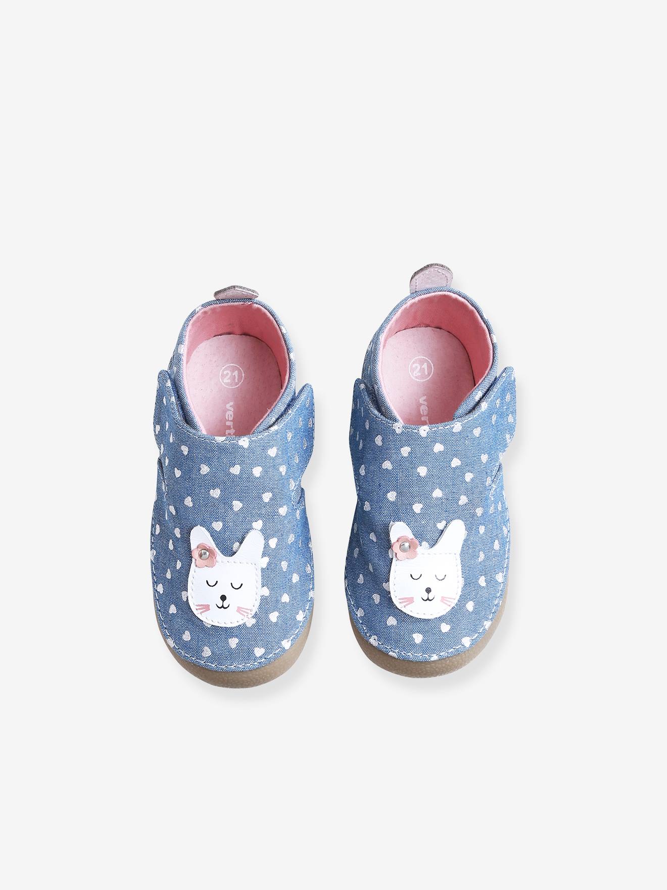 Pram Shoes with Touch Fasteners, in Chambray, for Baby Girls dark blue