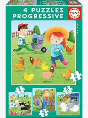 Set of 4 Progressive Puzzles 6 to 16 Pieces Farm Animals by EDUCA