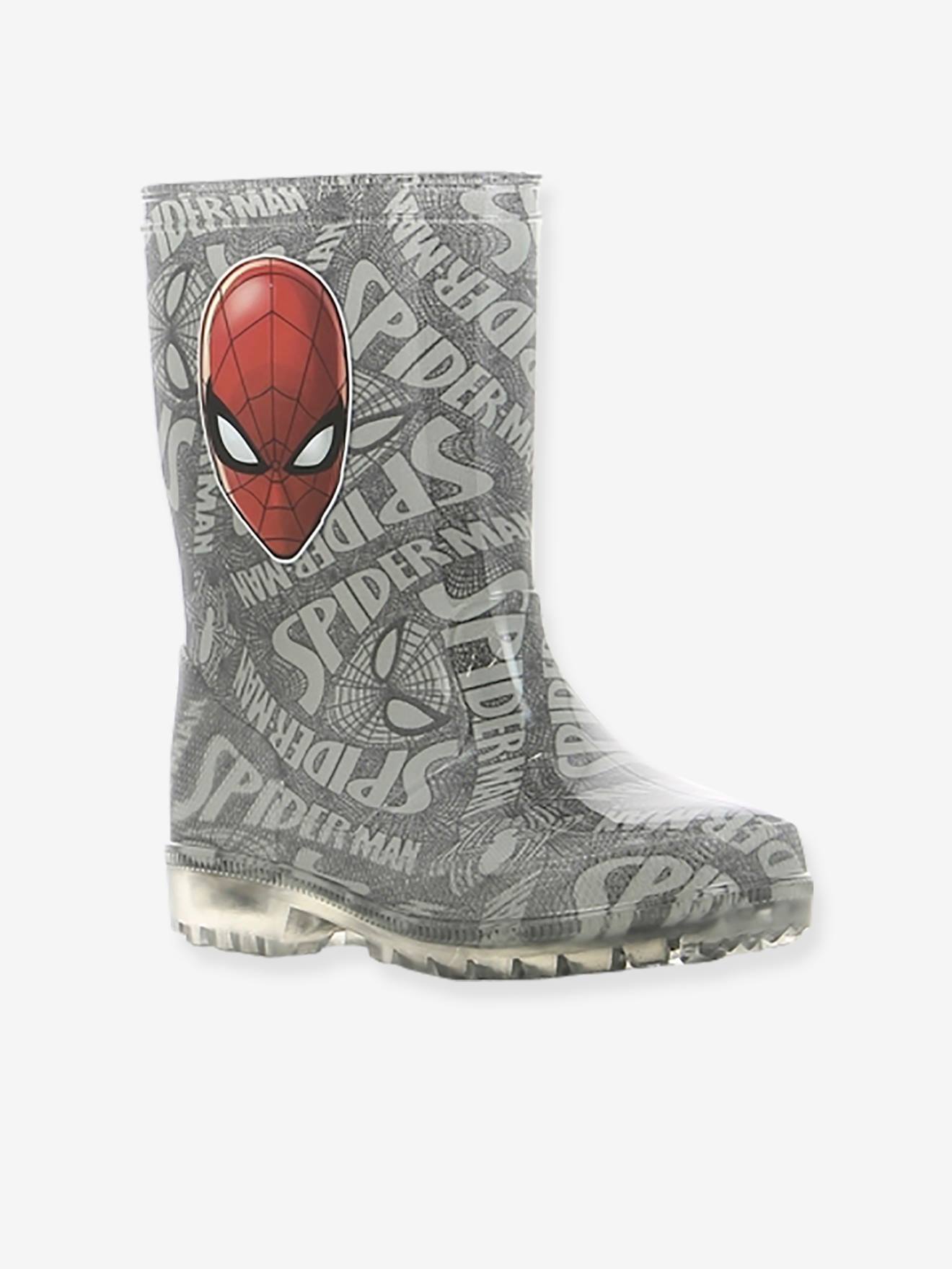 Wellies with Light-Up Soles, Spiderman(r) light grey/print