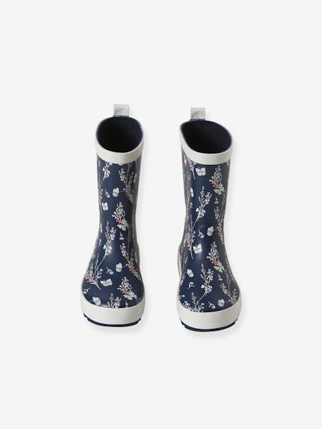 Wellies in Natural Rubber for Girls Dark Blue/Print 