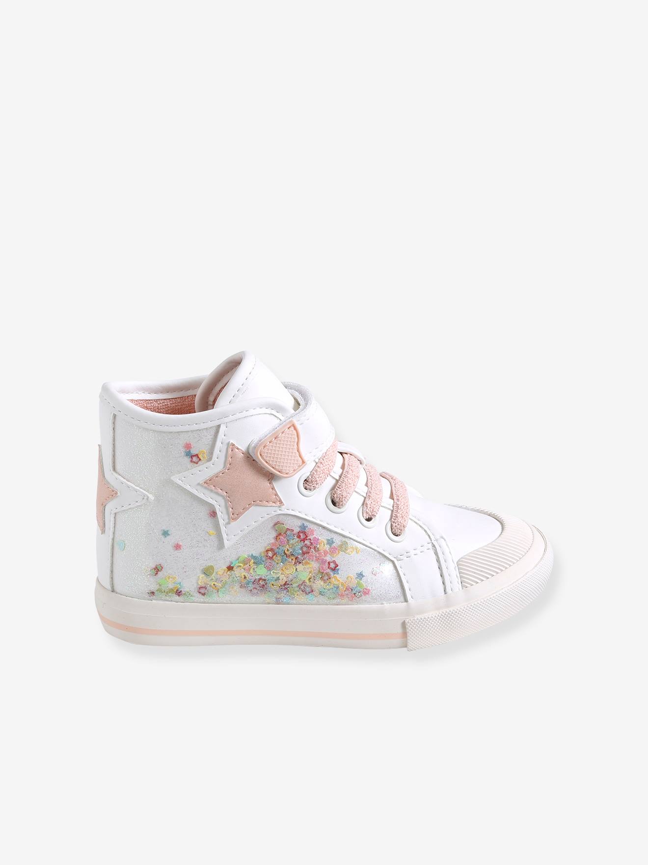 High Top Trainers With Glitter For Girls Designed For Autonomy White Shoes Vertbaudet