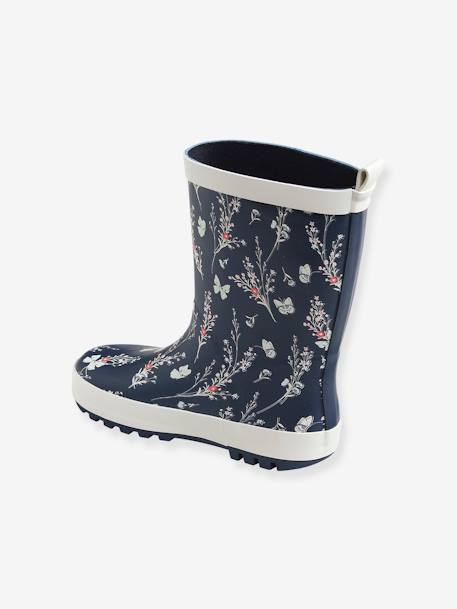 Wellies in Natural Rubber for Girls Dark Blue/Print 