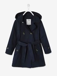Girls-Trench Coat with Printed Lining in Hood for Girls
