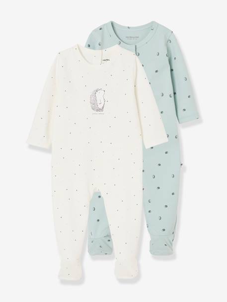 Pack Of 2 Lovely Nature Sleepsuits For Babies In Organic Cotton Light Green Baby Vertbaudet