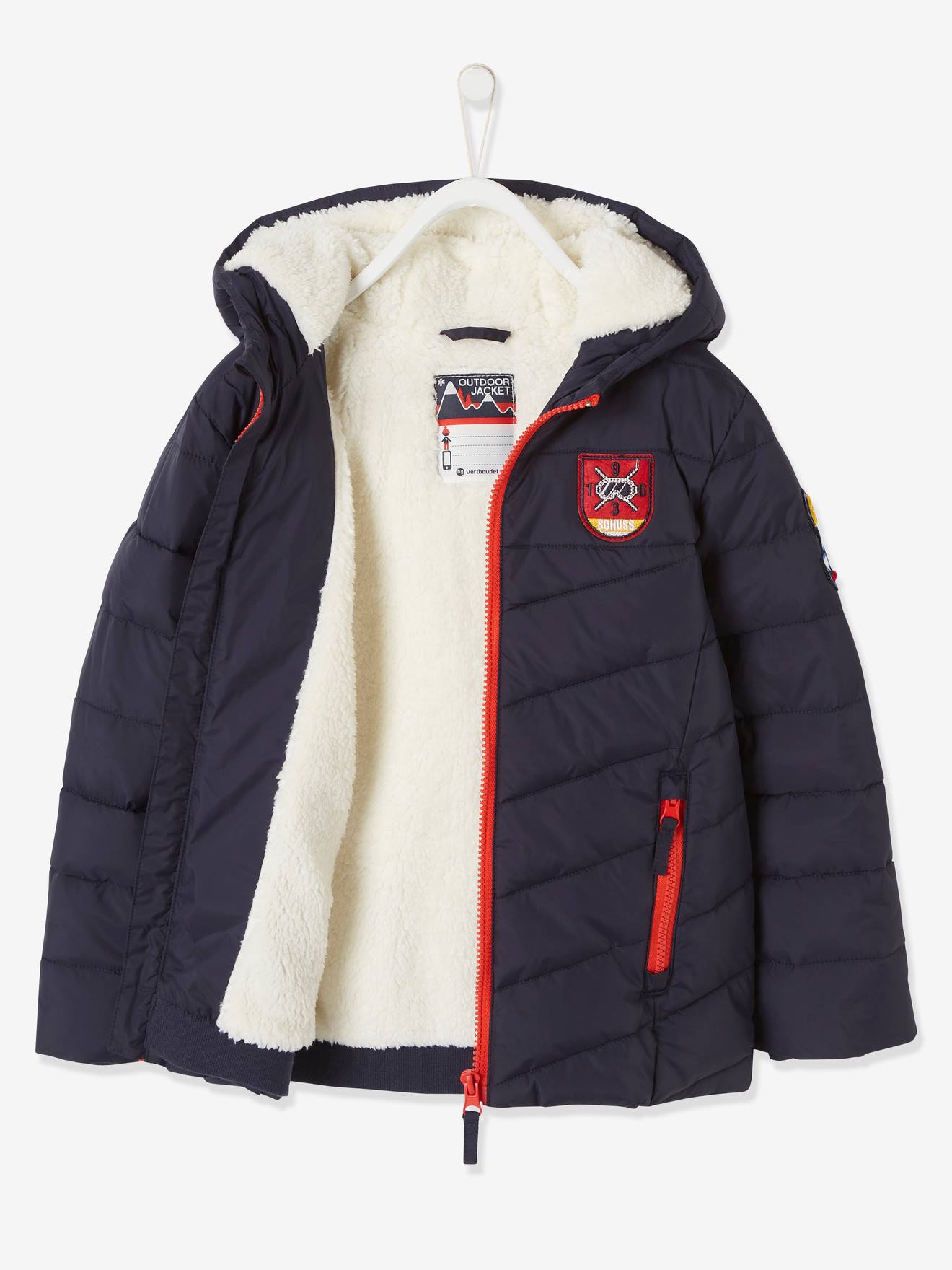 Ski Jacket with Hood Sherpa Lining for Boys dark blue Boys