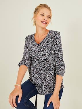 Long Sleeve Maternity Blouse dark print