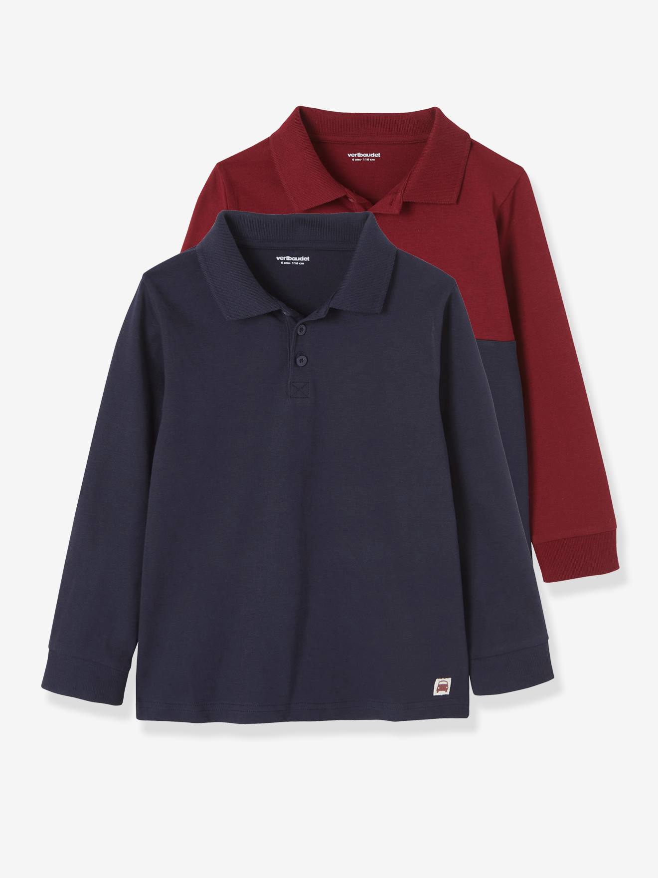 Pack of 2 Long-Sleeved Polo Shirts for Boys dark blue