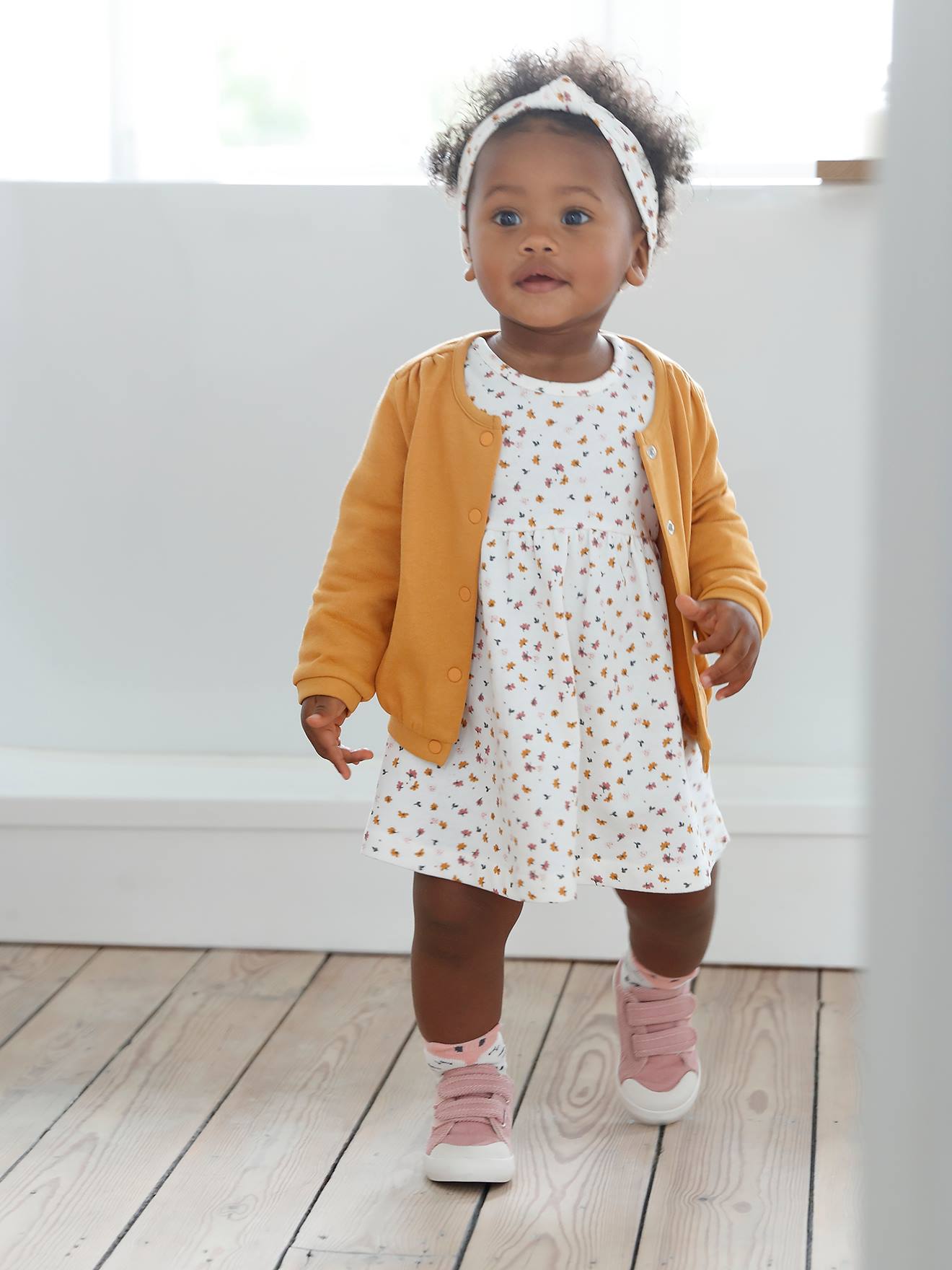 3-Piece Outfit: Dress + Cardigan + Headband