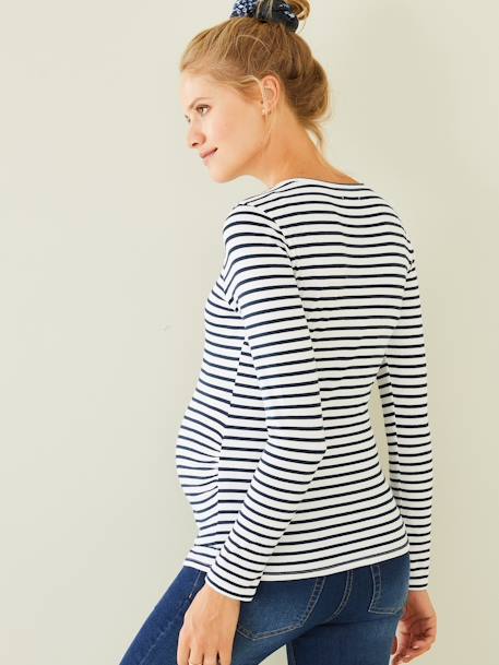 Long-Sleeved Maternity Top White Stripes 