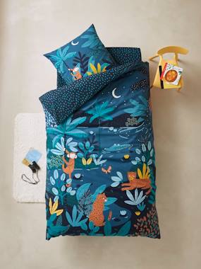 Image of Children's Duvet Cover + Pillowcase Set, JUNGLE NIGHT dark blue