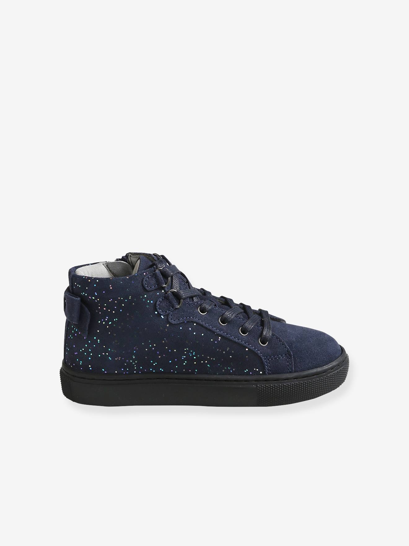 High Top Leather Trainers For Girls Dark Blue Shoes Vertbaudet