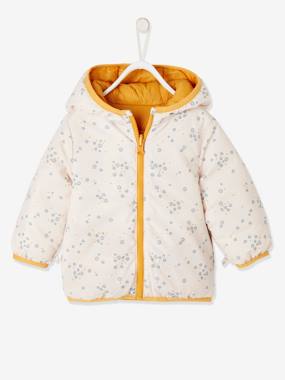 Reversible Jacket With Hood For Baby Girls Light Yellow