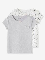 Girls-Underwear-T-Shirts-Pack of 2 Short-Sleeved “Cat” Tops for Girls, Dream