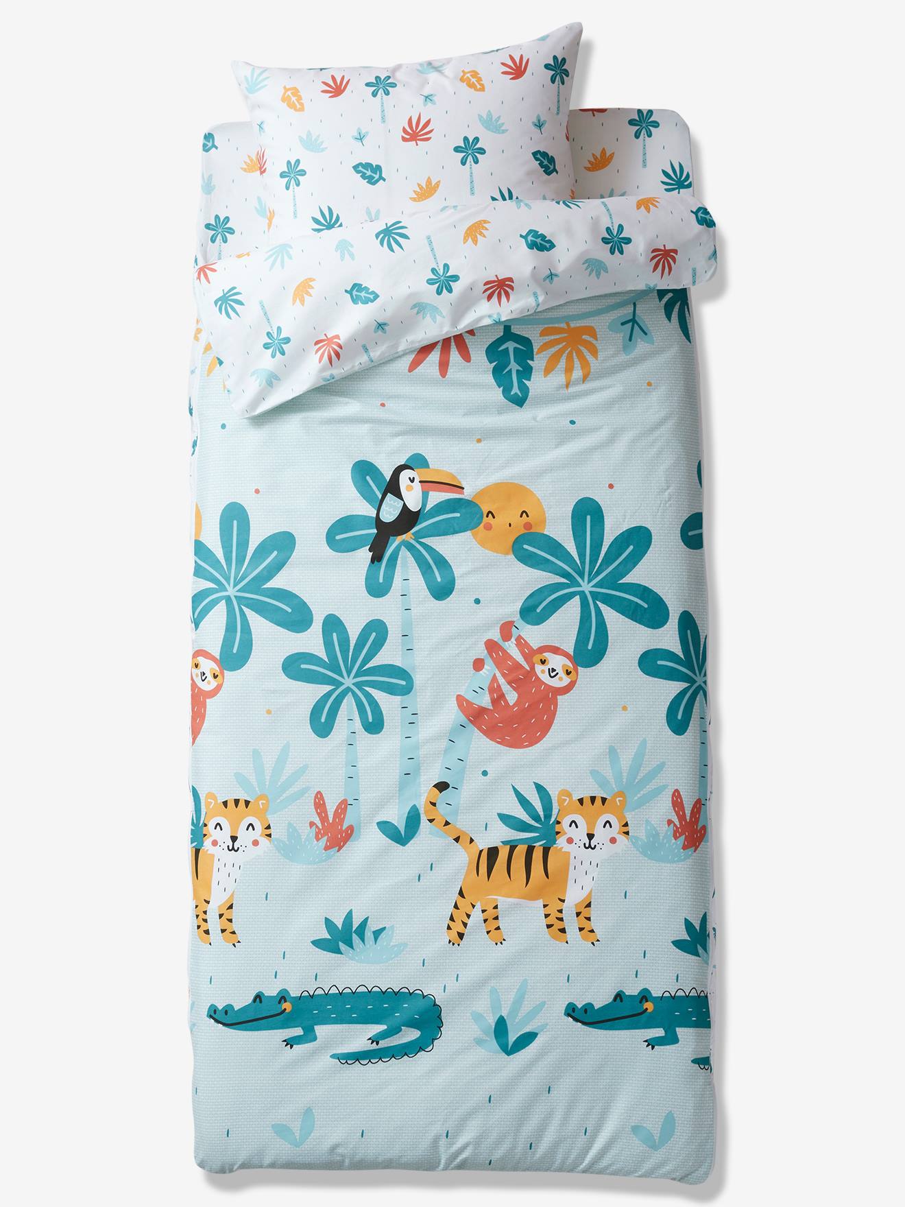 Easy to Tuck-in Ready-for-Bed Set with Duvet, JUNGLE PARTY blue