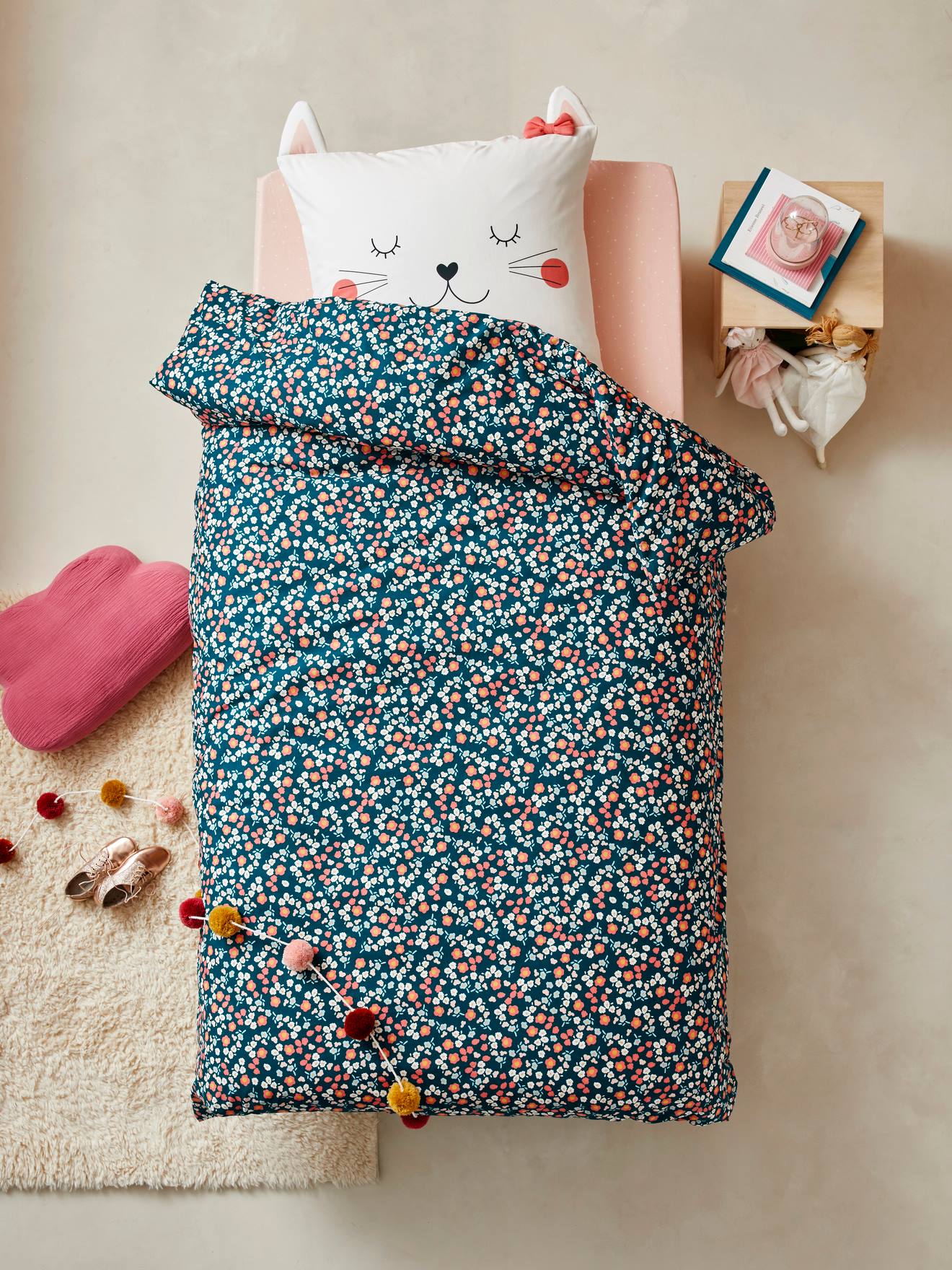 Duvet Cover + Pillowcase Set for Children, Chat Waou Theme dark blue