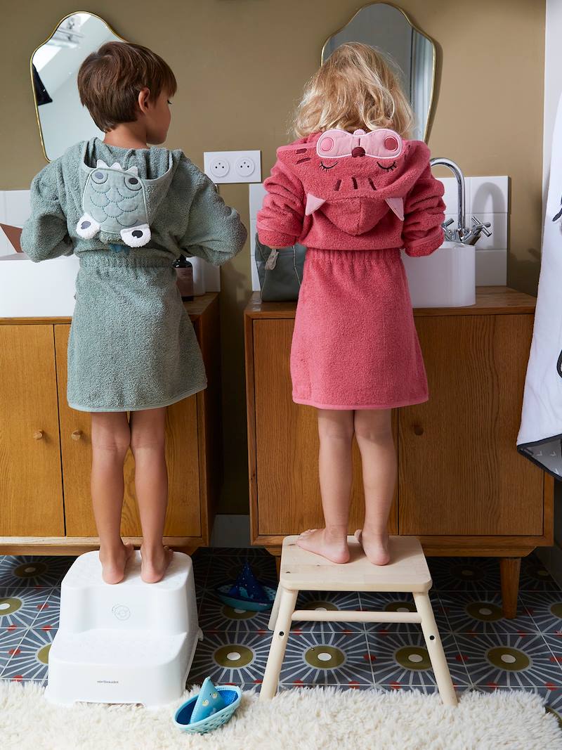 Cat Bathrobe for Children dark pink, Bedding & Decor Vertbaudet