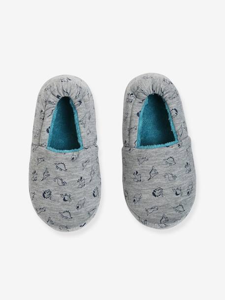 Dinosaur Slippers with Plush Interior for Boys Light Grey 
