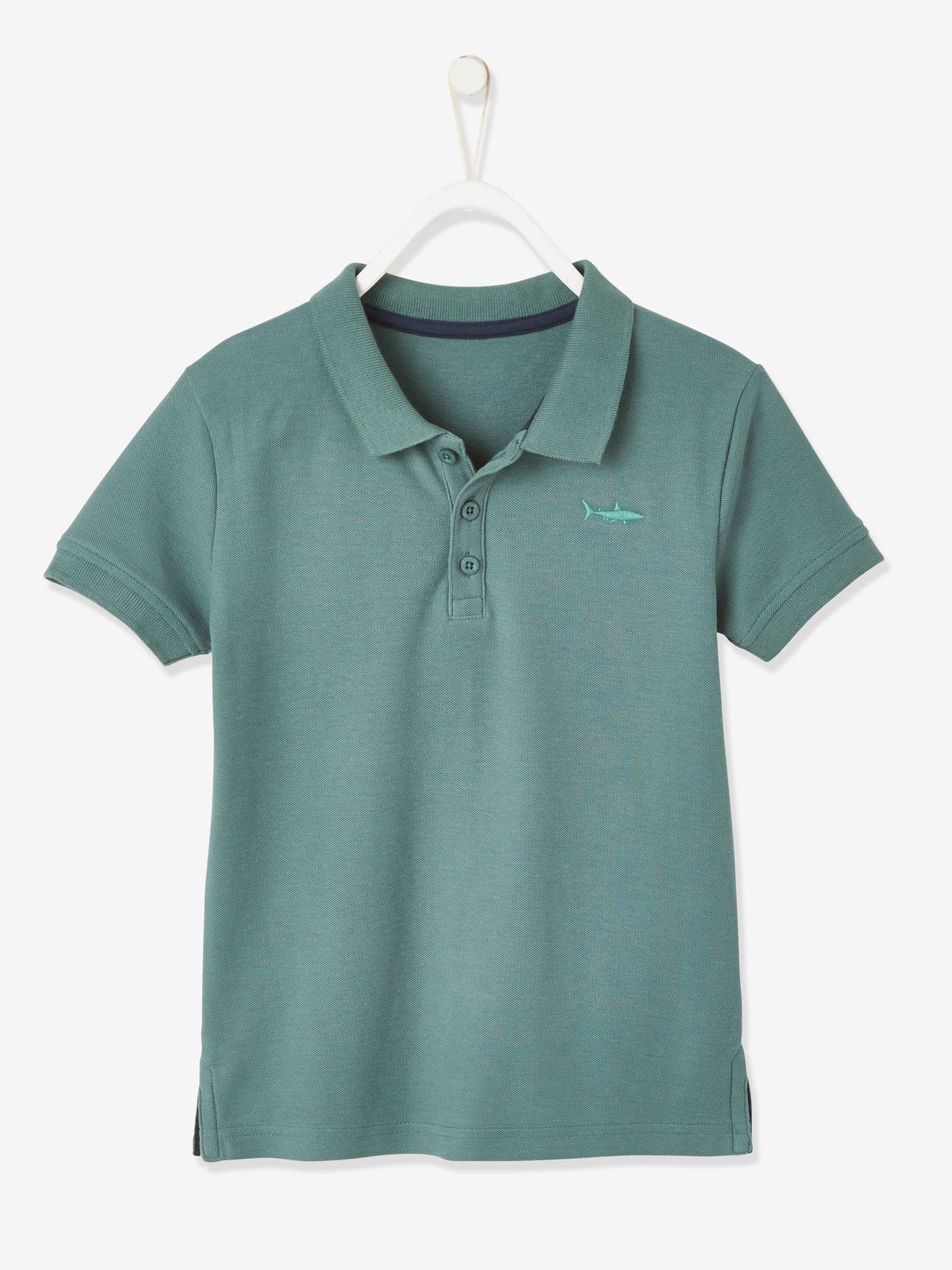 Short Sleeve Polo Shirt, Embroidery on the Chest, for Boys green