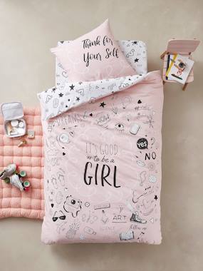 Image of Children's Duvet Cover + Pillowcase Set, GIRLY Theme light pink